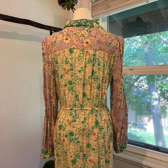 LOFT Garden Party Long Sleeve Patchwork Floral Button Front Dress Size Medium - Picture 9 of 16